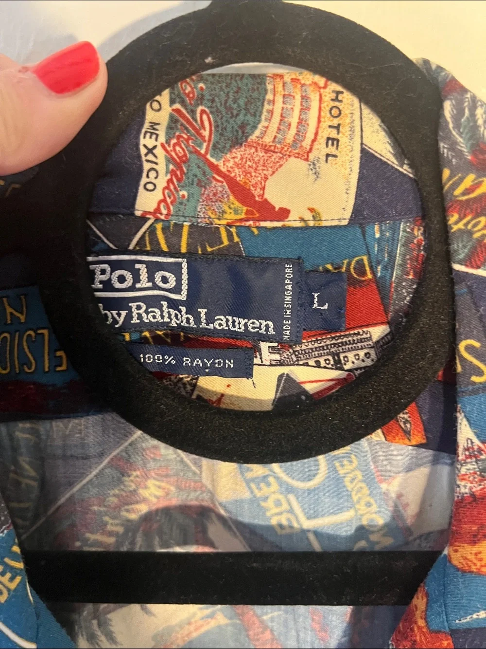 Polo by Ralph Lauren Vintage Multicolor Travel Patch Print Button-Down Shirt L